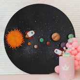 Aperturee - Black Light And Planet Round Boys Baby Shower Backdrop